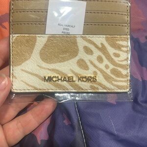 Michael Kors NWOT Calf Hair Tan and Cream Animal Print Card Holder